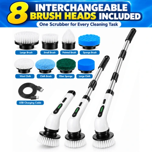 Electric Cleaning Brush with 8 Replaceable Brush Heads